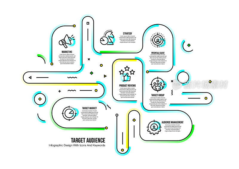 信息图表设计模板与目标受众的关键字和图标