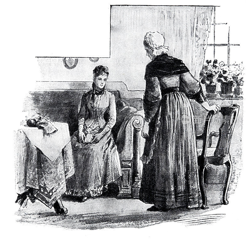祖母和年轻女士在客厅聊天