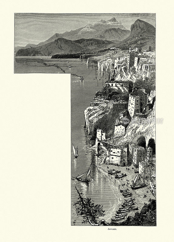 19世纪意大利那不勒斯的索伦托海滨城市