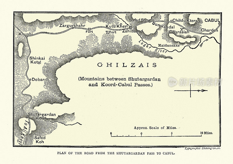 19世纪70年代阿富汗shuargardan到喀布尔的道路地图