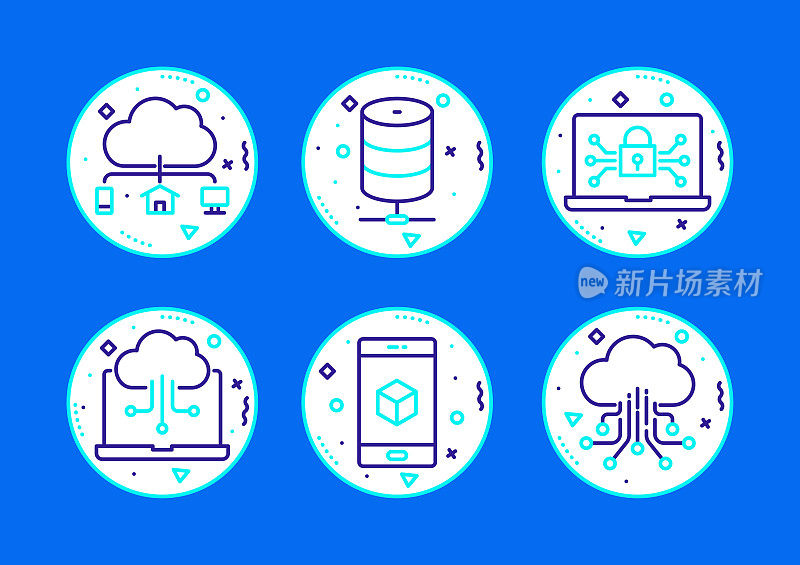 工业4.0相关线条图标。向量符号说明。