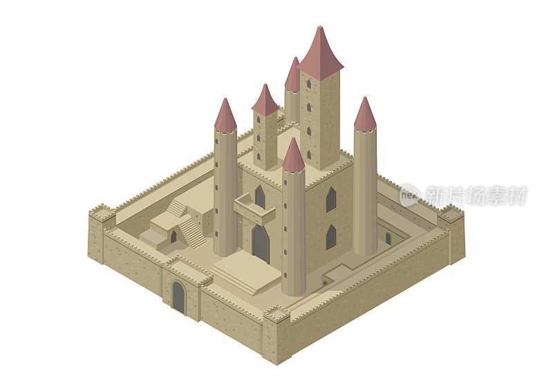 矢量等距中世纪城堡