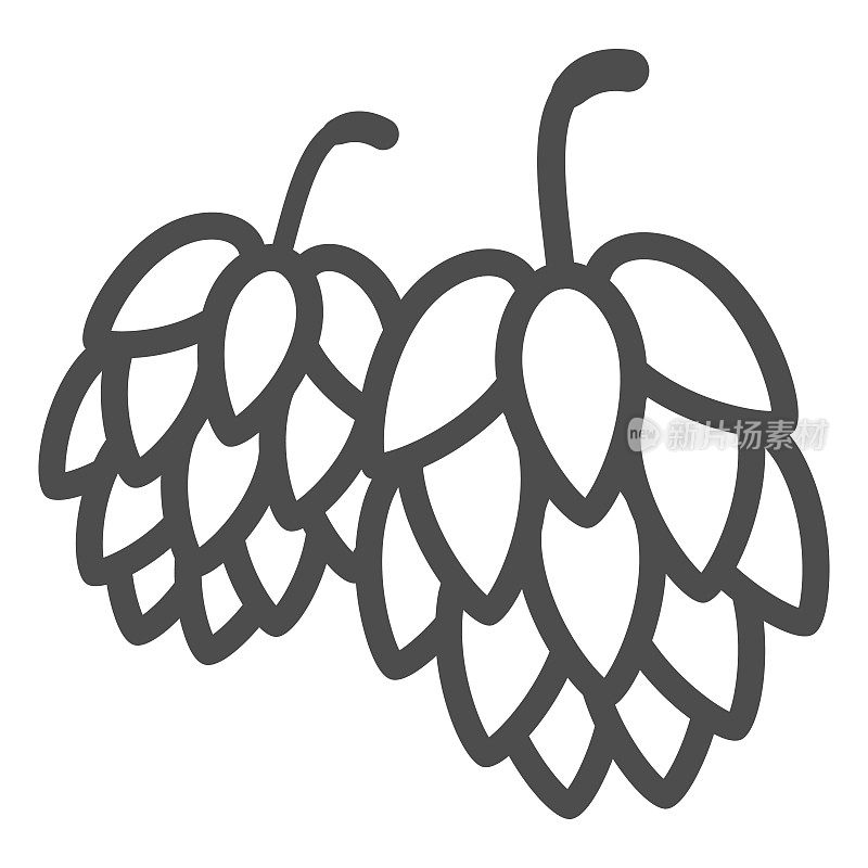 啤酒花线图标，啤酒节概念，啤酒花啤酒标志在白色的背景，在移动概念和网页设计的轮廓风格的啤酒花圆锥图标。矢量图形。