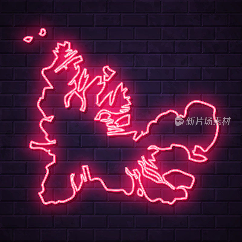 Kerguelen岛地图-砖墙背景上的发光霓虹灯