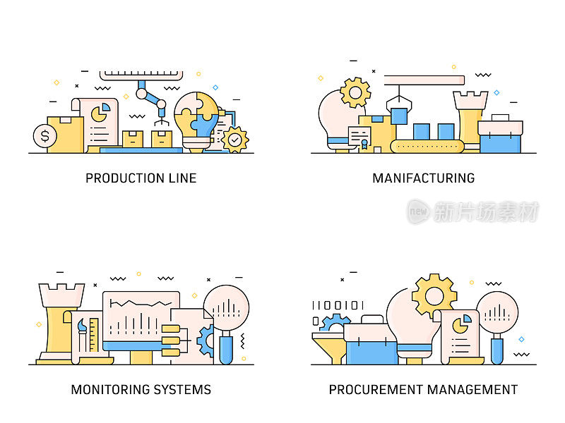 产品管理相关的现代线条风格矢量插图
