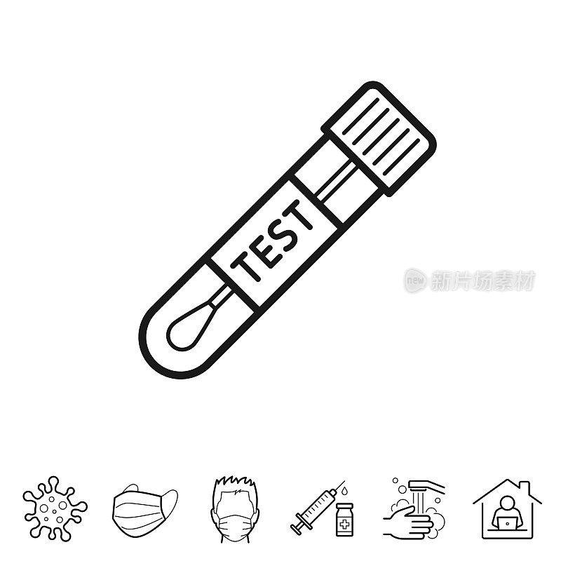 棉签试管。线条图标-可编辑的笔触