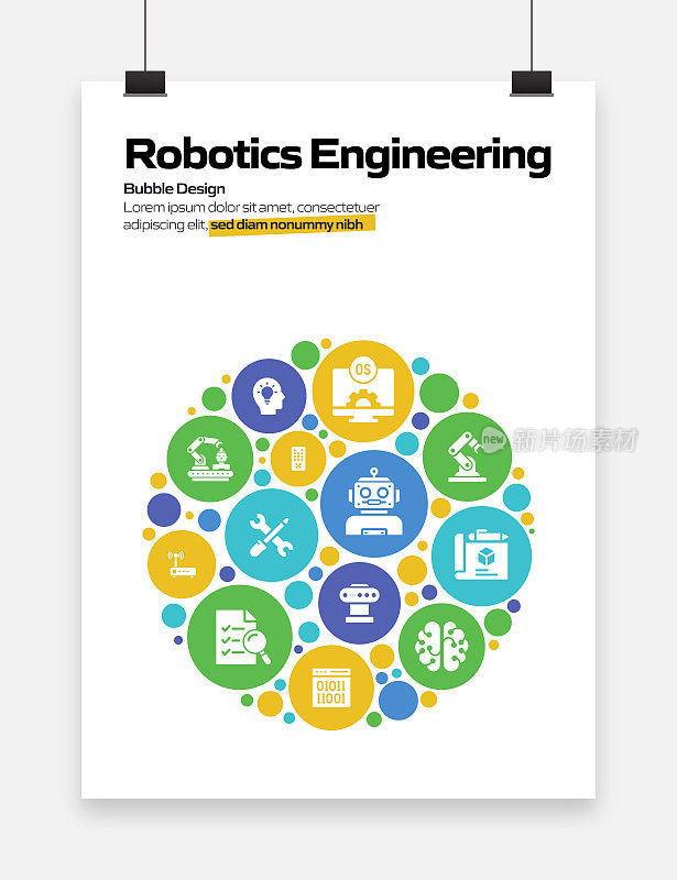机器人工程相关的现代线条风格矢量插图