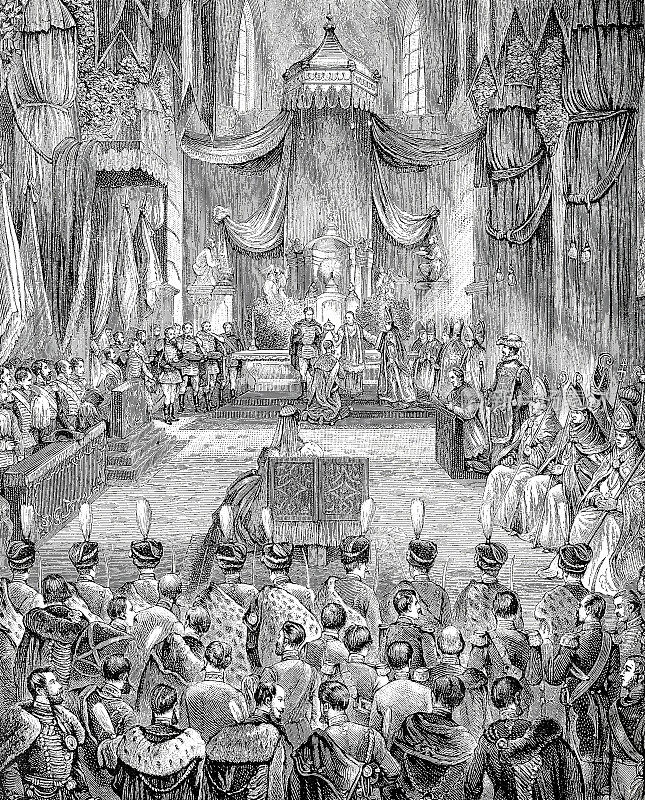 1867年6月8日，匈牙利布达佩斯，皇帝弗朗茨・约瑟夫一世加冕为匈牙利国王