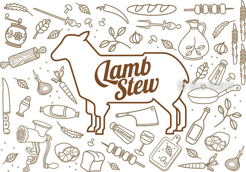 羊和蔬菜的矢量插图