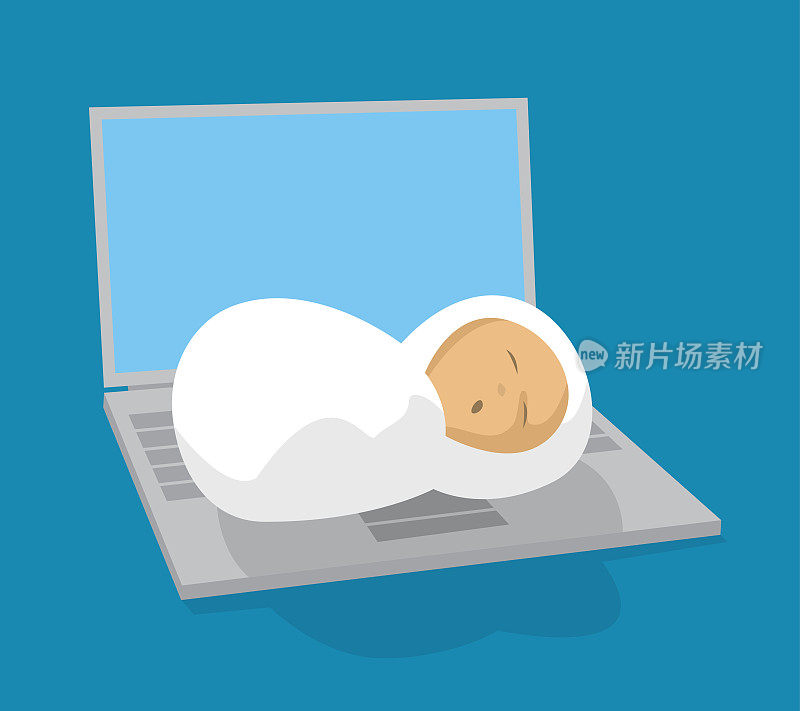新生婴儿睡在笔记本电脑上