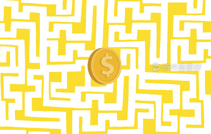 复杂的迷宫寻找金钱或寻找硬币