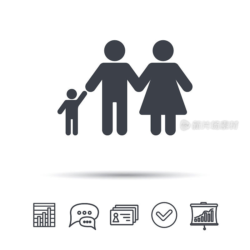 家庭图标。父亲，母亲和孩子的标志。