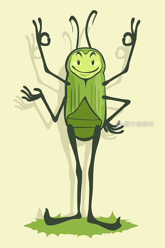 绿甲虫四手微笑，并显示OK手势矢量插图