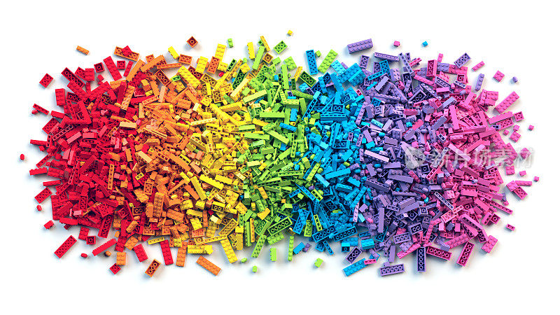 一堆彩虹积木。三维渲染