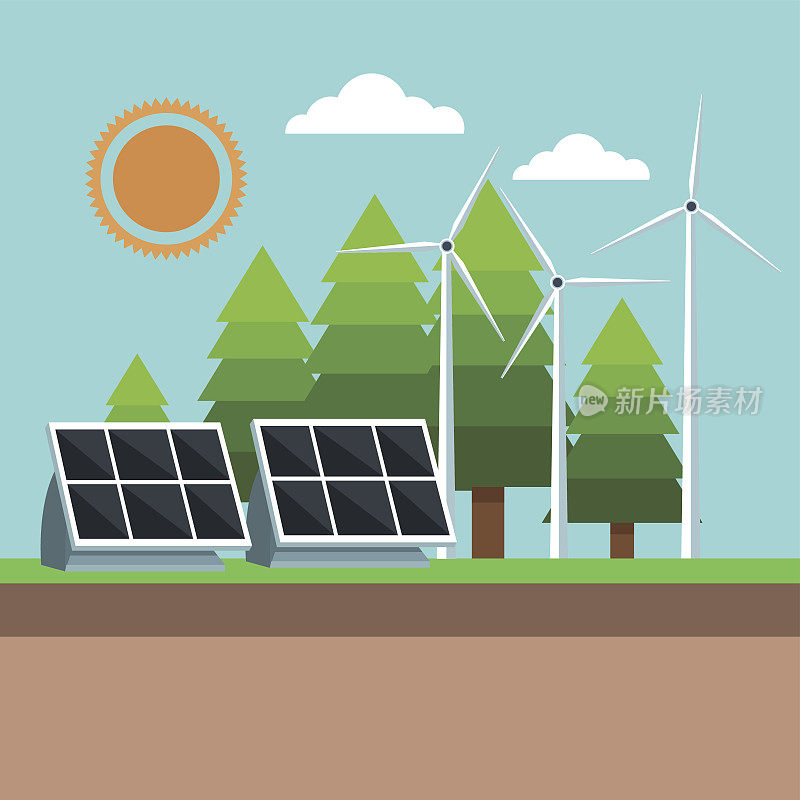 太阳能电池板和风车环保