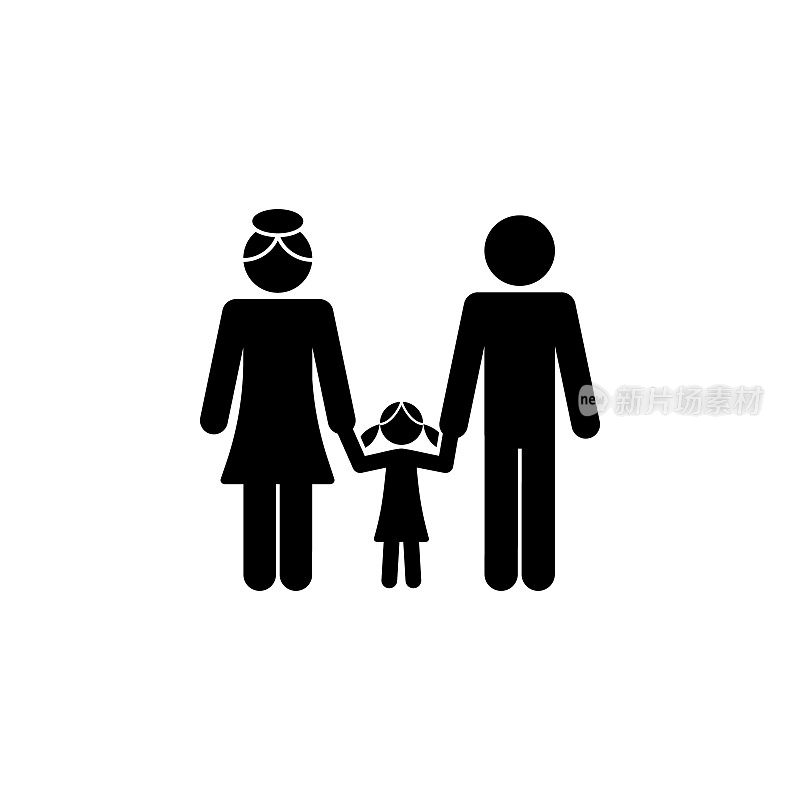 已婚夫妇牵着女儿的手。幸福家庭的元素图标。优质的图形设计图标。标志，符号收集图标为网站，网页设计