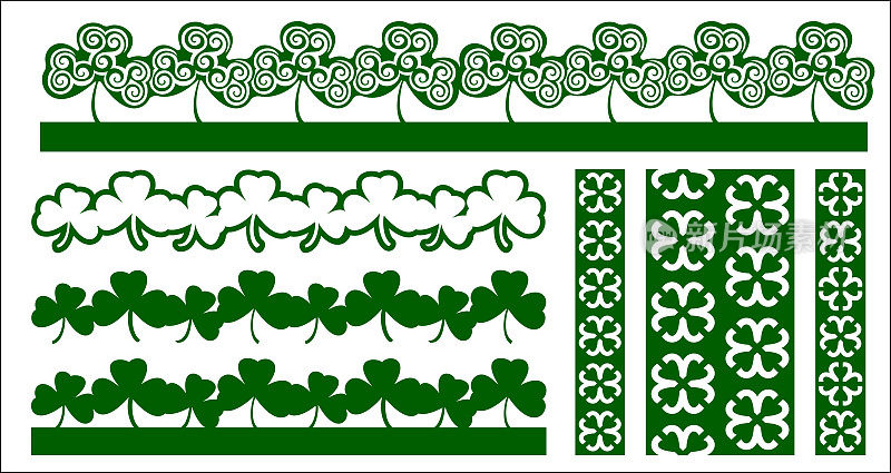 激光切割矢量边界切割三叶草。完美的圣帕特里克节装饰。风格化的爱尔兰三叶草图案。假日装饰激光裁剪-三叶草裁剪的丝带。