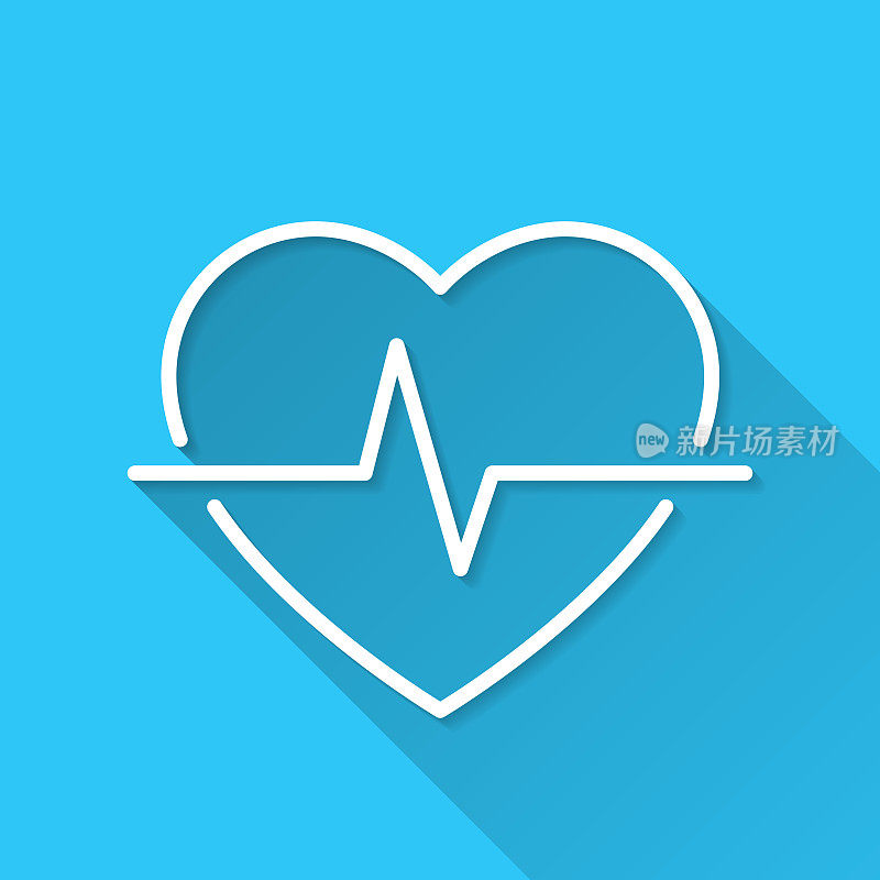 Heartbeat―心脏的脉搏。蓝色背景上的图标-长阴影平面设计