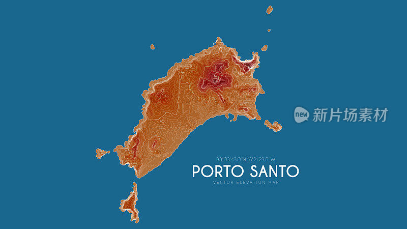 葡萄牙桑托波尔图地形图。矢量详细高程地图的岛屿。地理优美的景观轮廓海报。