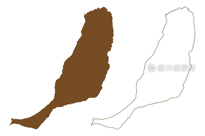 富埃特文图拉岛(西班牙王国，加那利群岛)地图矢量插图，潦草草图富埃特文图拉地图