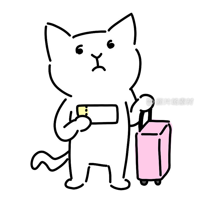 手提箱和猫矢量插图