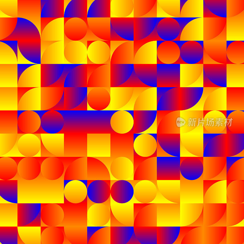 黄色-红色-模糊彩色梯度圆，正方形和四分之一的圆在正方形模式