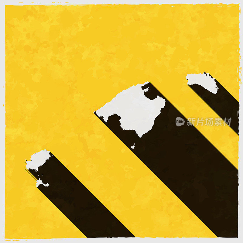 巴利阿里群岛地图与纹理黄色背景上的长阴影