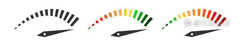 性能测量图标。转速表颜色的象征。符号加速速度向量。