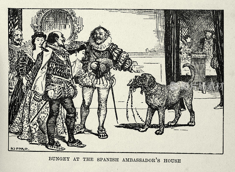 西班牙大使家里的邦吉，约翰・哈林顿爵士最喜欢的狗，维多利亚时代的动物故事，19世纪