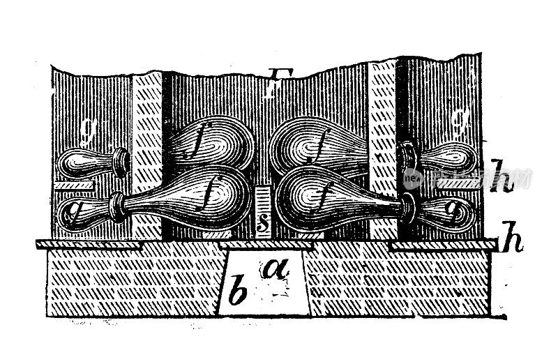 仿古插画，冶金:朱砂蒸馏炉