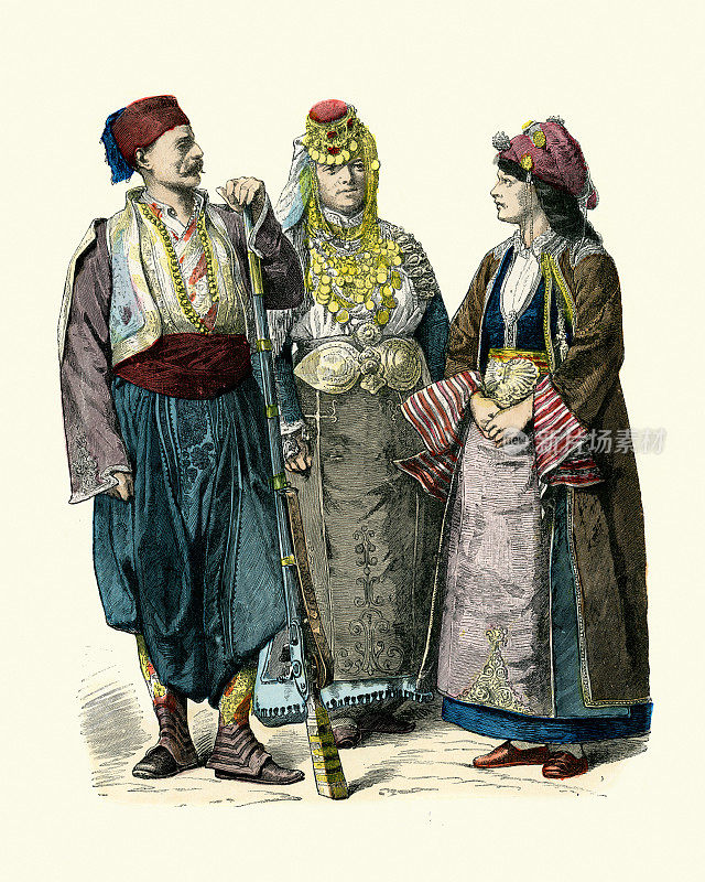 奥斯曼帝国的传统服饰，修道院，塞塞伦，19世纪的历史时尚