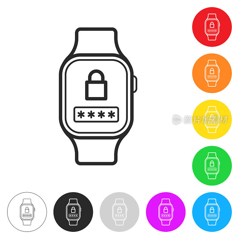 Smartwatch与密码。彩色按钮上的图标