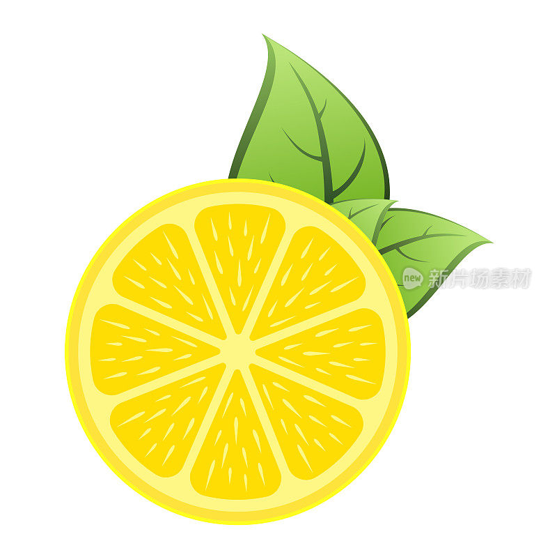黄色柠檬片，带绿叶