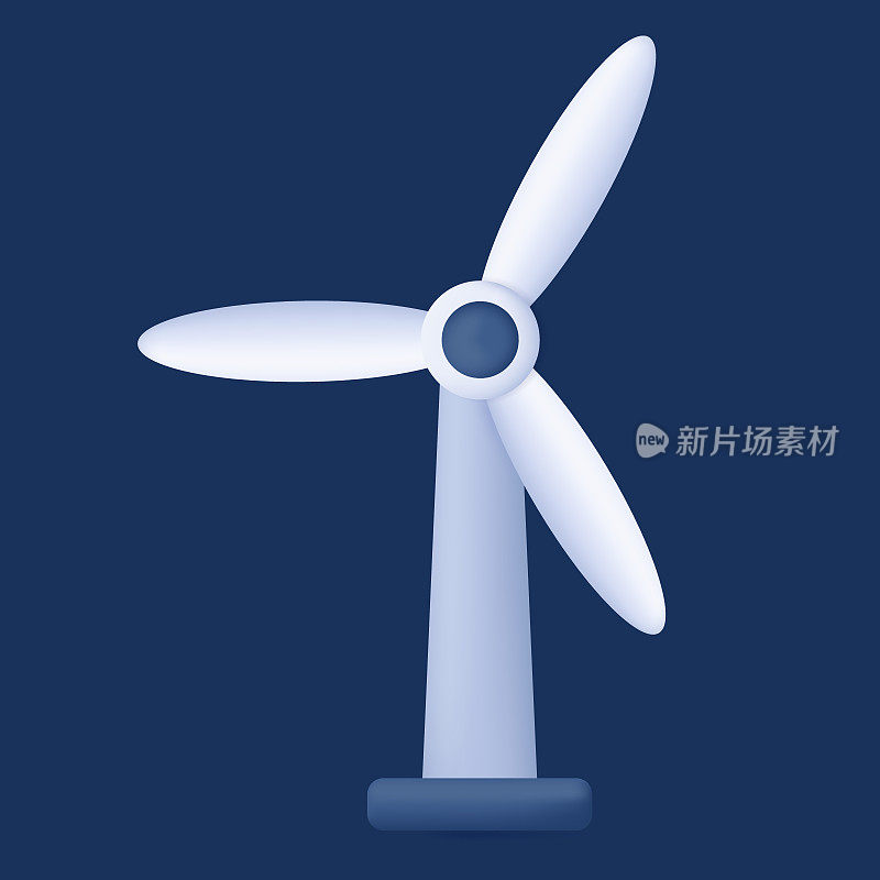 风能3d图标。现代科技设备，能源生产。生态站，风力发电机，风力发电机，风力发电机。带翼风车，工业装置，可再生能源来源。向量