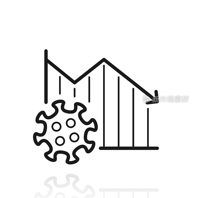 冠状病毒细胞下降图。白色背景上反射的图标