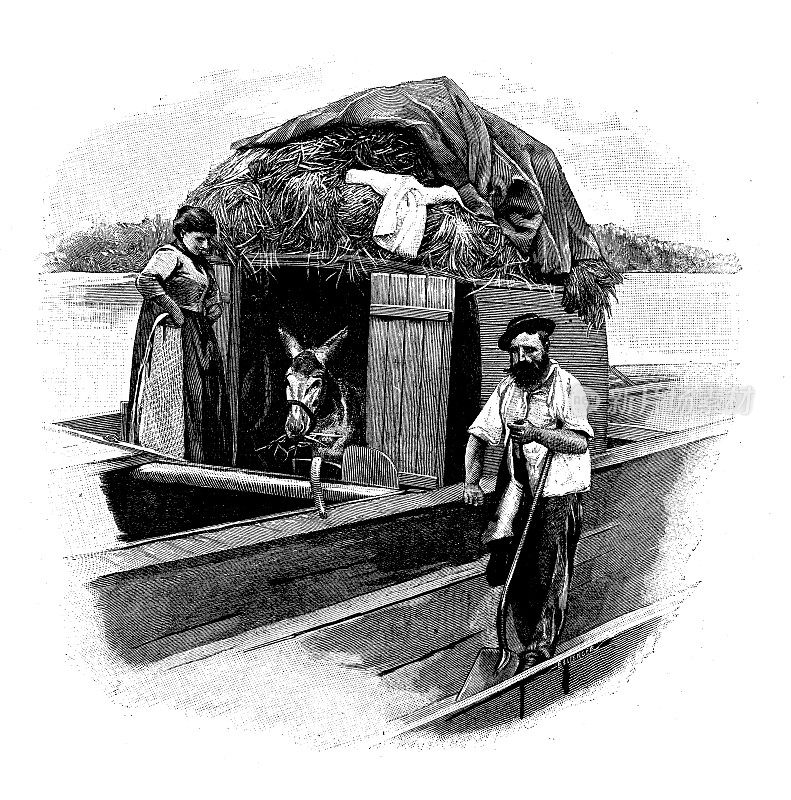 古画:驴在船上