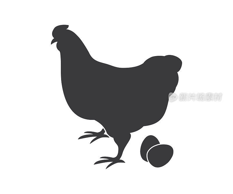 鸡与蛋图标，母鸡或鸡矢量轮廓。有机农场的概念。最小，简单的背景标签设计矢量设计和插图。