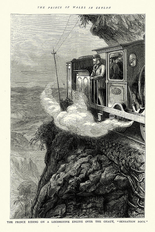 威尔士王子，后来的爱德华七世，皇家访问锡兰，骑着机车在高特，感觉岩，1870年代，维多利亚19世纪