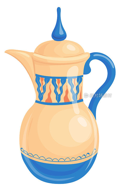 陶瓷壶与传统的阿拉伯图案卡通图标