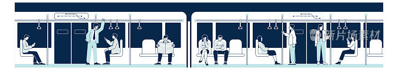 地铁里的乘客。地铁车厢里的人