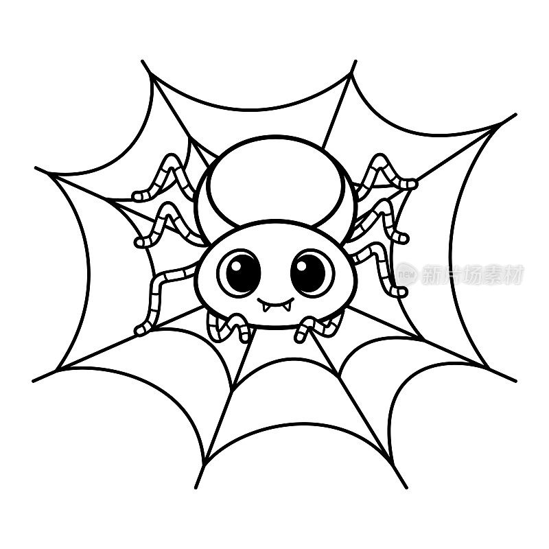 可爱的蜘蛛着色页卡通矢量插图