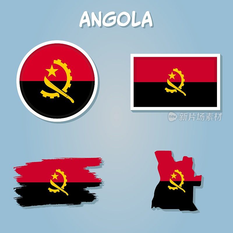 安哥拉国旗非洲国徽图标矢量插图抽象设计元素。