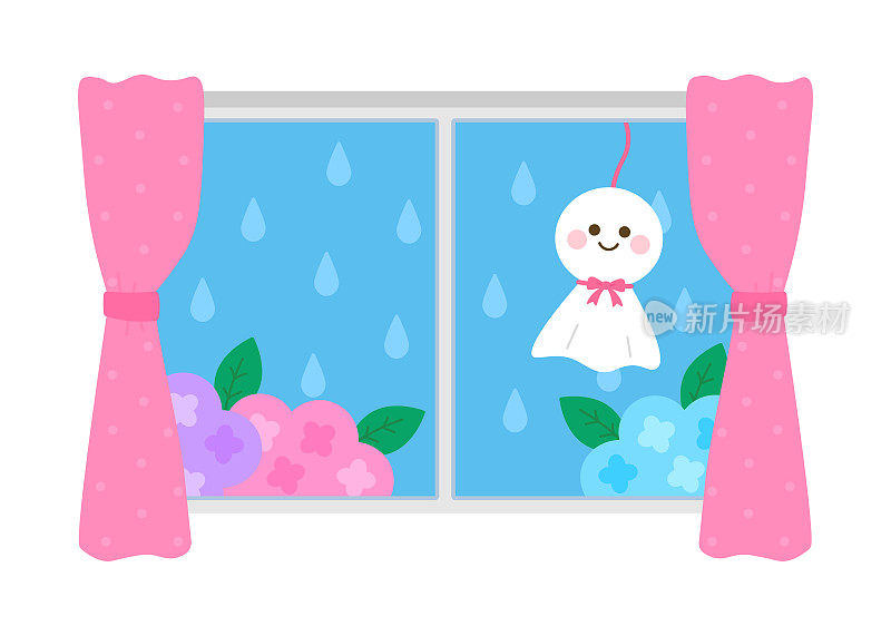 窗边的小男孩，雨，还有绣球花