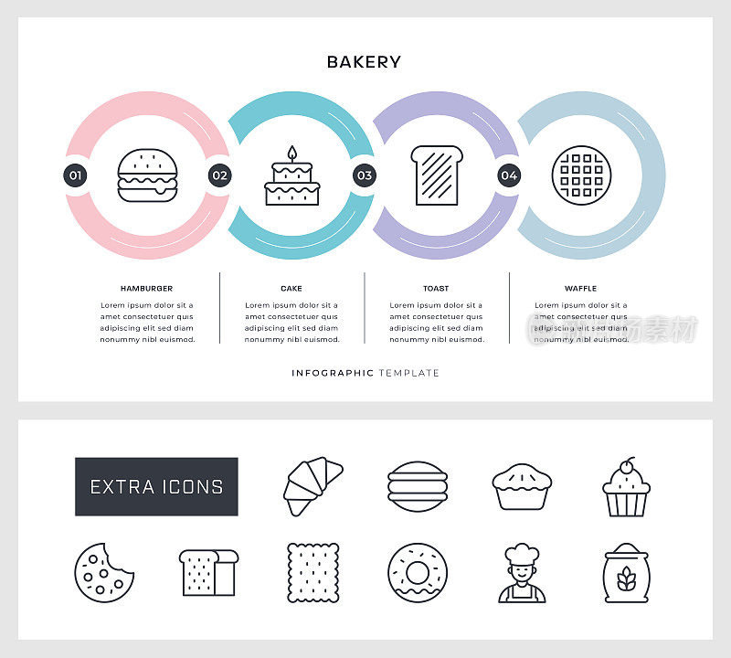面包店信息图表设计与线图标