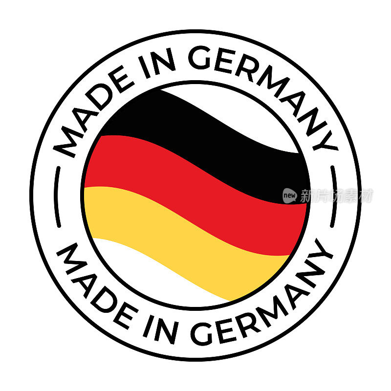 德国制造-矢量插图。标签，标志，徽章，徽章，邮票与德国国旗和文字隔离在白色背景