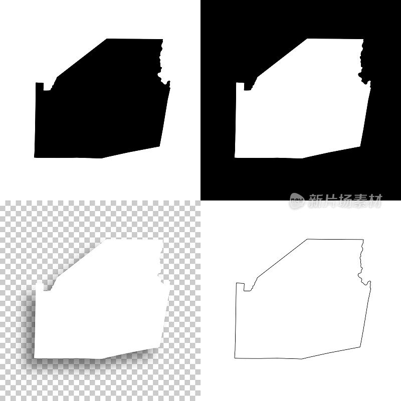 高地县，俄亥俄州。设计地图。空白，白色和黑色背景
