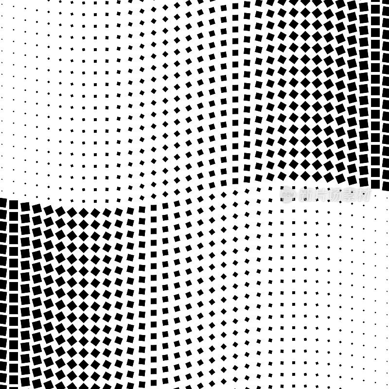 一个鲜明的黑色和白色的op-art设计特点是棋盘图案扭曲成一个圆形经线。