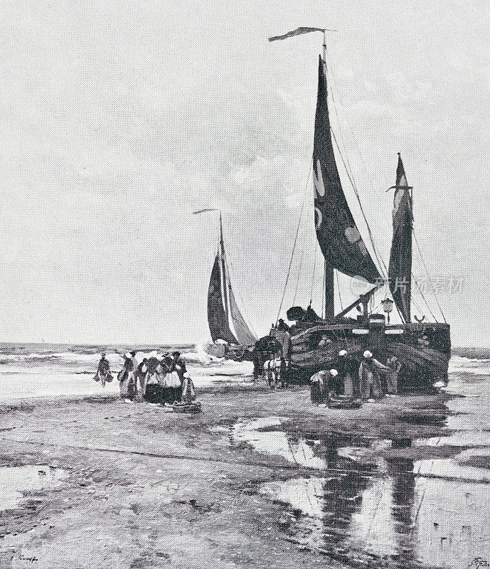 荷兰海岸的渔船