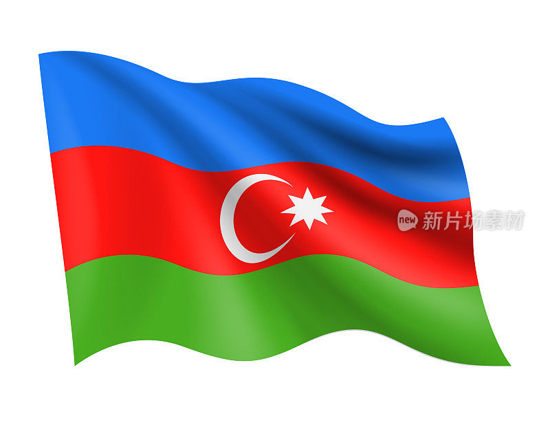 阿塞拜疆-矢量挥舞现实的旗帜。白底阿塞拜疆国旗
