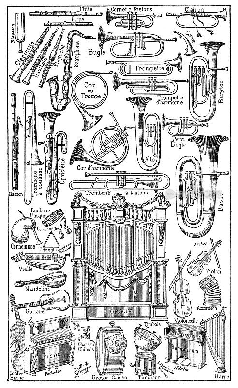不同乐器的集合插图1899年